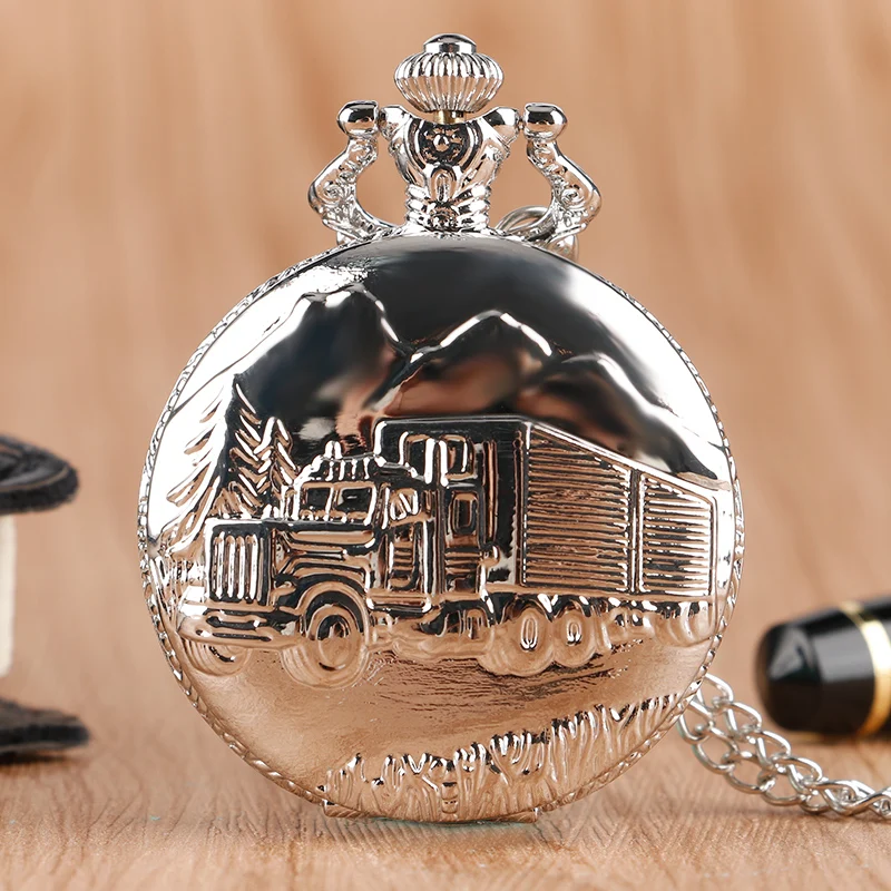 

YISUYA Steampunk Antique Style Lorry Retro Van Quartz Pocket Watch Vintage Truck Fashion Women Men Gift Modern Silver Necklace