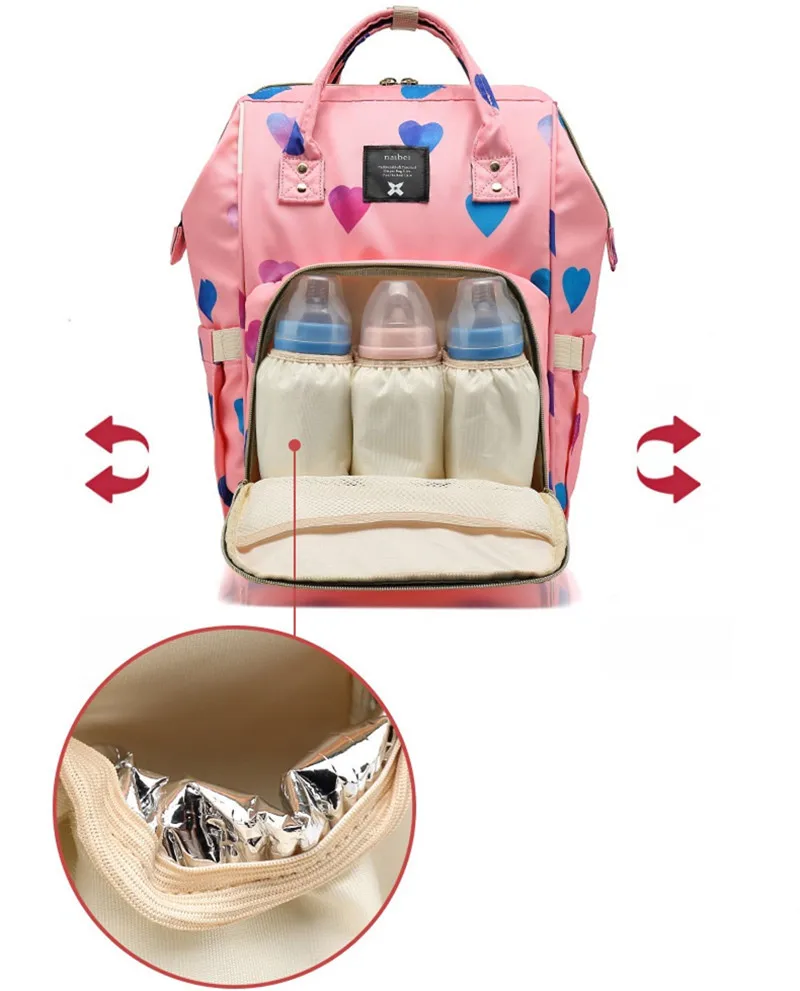 Upgrade Love Heart Printed Multi-function Mummy Diaper Bags Mother and Baby Candy Color Backpack Large Capacity Fashion Travel02