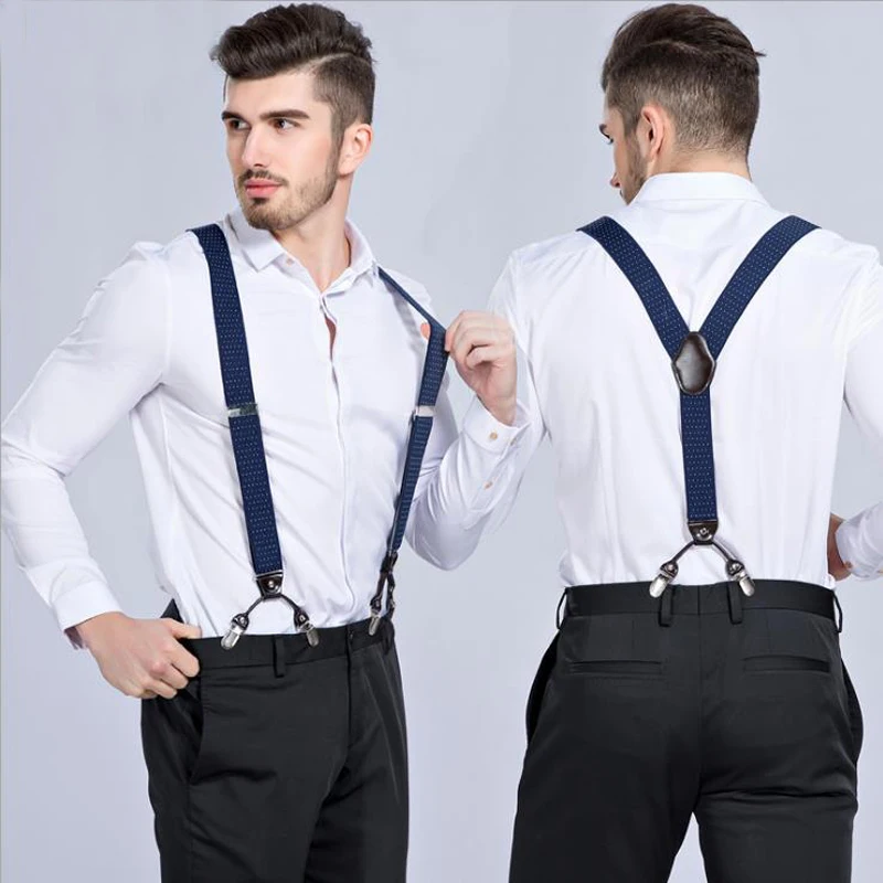 4 Clip Men/'s Suspenders 39 inch stripes Braces Women Elastic Adjustable Straps