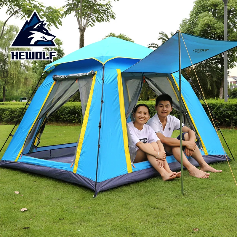 Hewolf outdoor tent 3 4 people fully automatic tent square space for