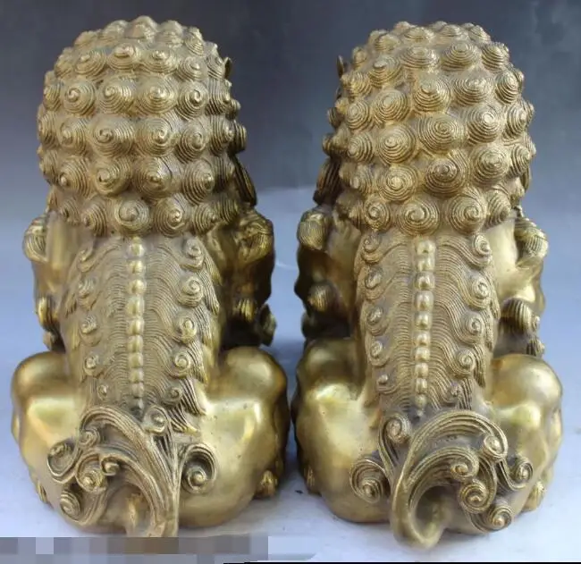 

S1756 12" Folk Chinese Fengshui Bronze Guardian Foo Fu Dog Phylactery Lion Statue Pair discount 30% (C0324)