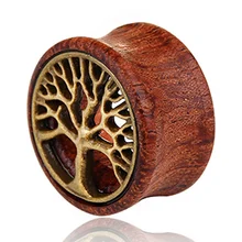 1 шт. деревянный датчик расширения уха инкрустация бронзовые жизни Дерево туннели для уха туннельный расширитель пирсинг носилки пирсинг тела