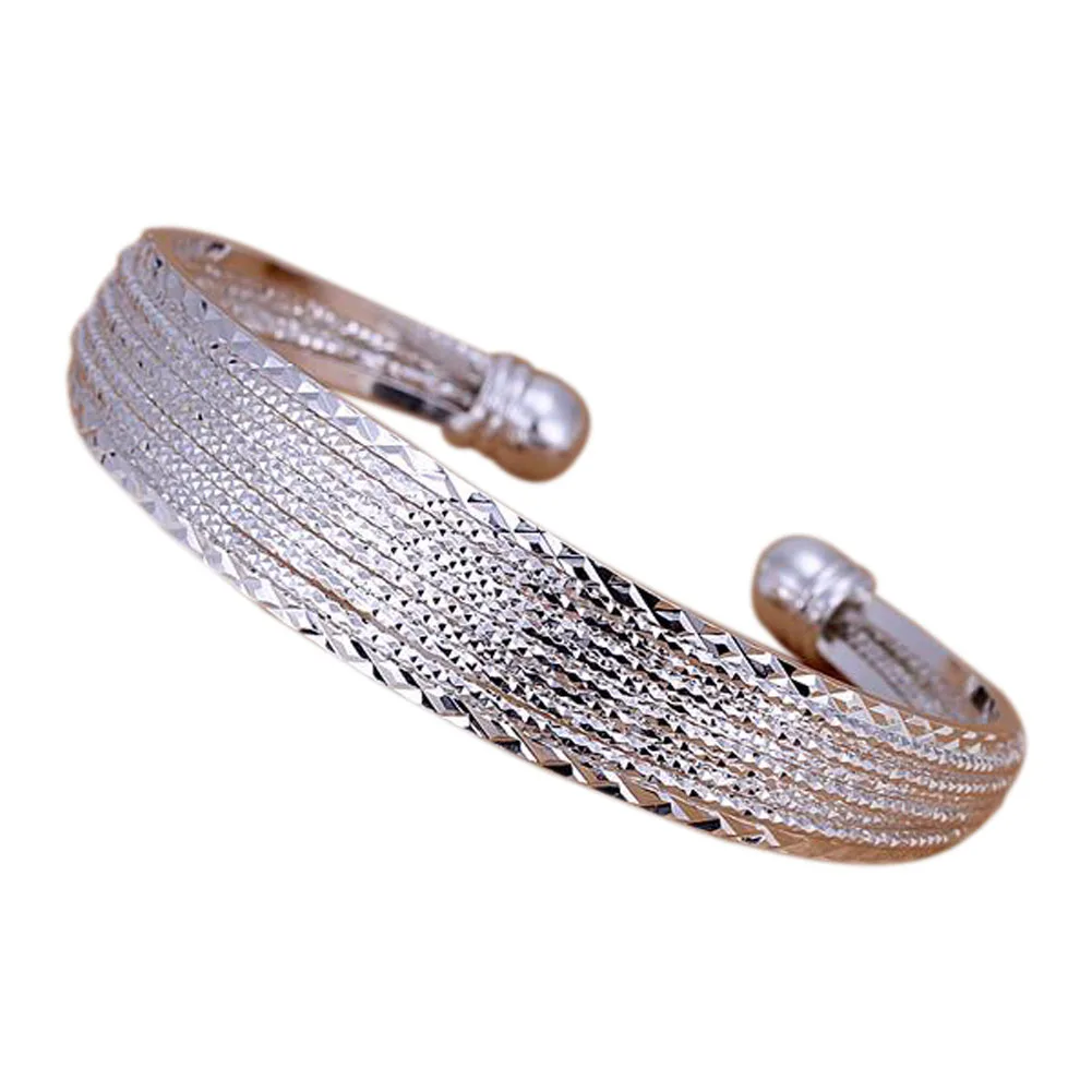 New Lady Fashion Jewelry Silver Multi Line Open Adjustable Bangle