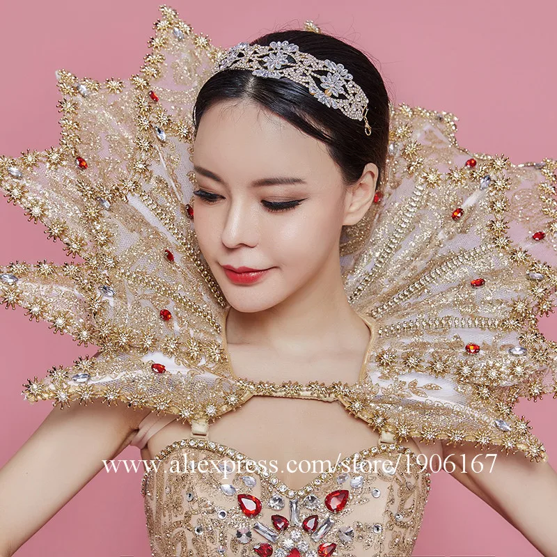 

2018 Newest Sexy Lady Gold Color Party Evening Dress Rhinestones DS Ballroom Costumes Stage Performance DJ Singer Dance Clothes
