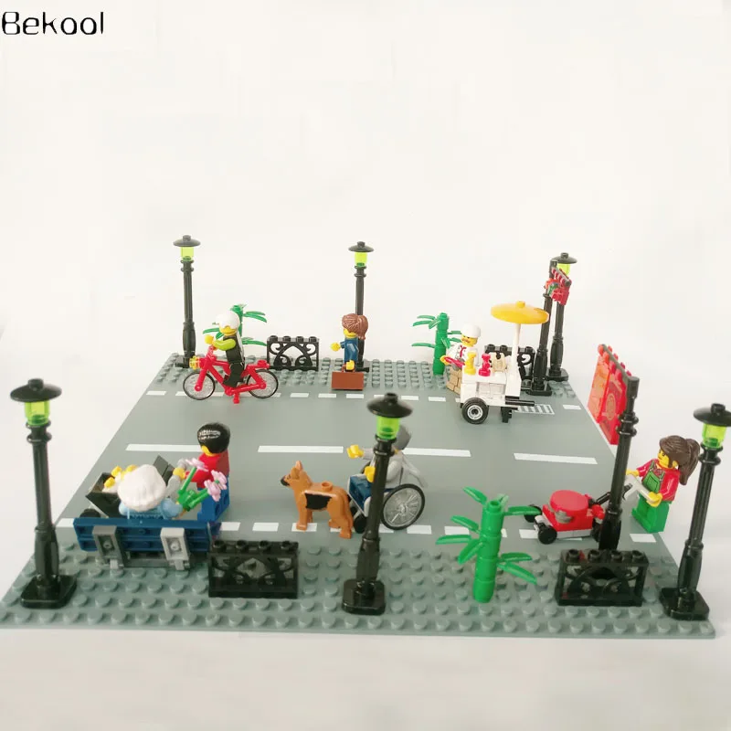 

8set/lot Creator City Street light Non luminous Bike Building Blocks Bricks Model Black Road Lamp Compatible Bricks Toy