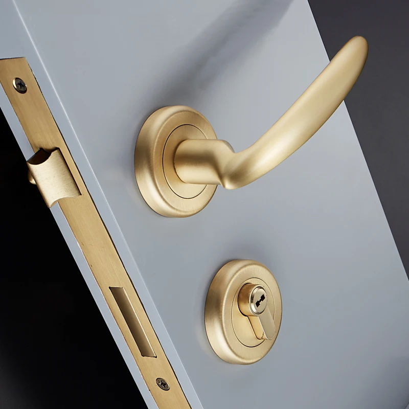 Satin Brass Silent Bedroom Door Lock Modern Bathroom Door