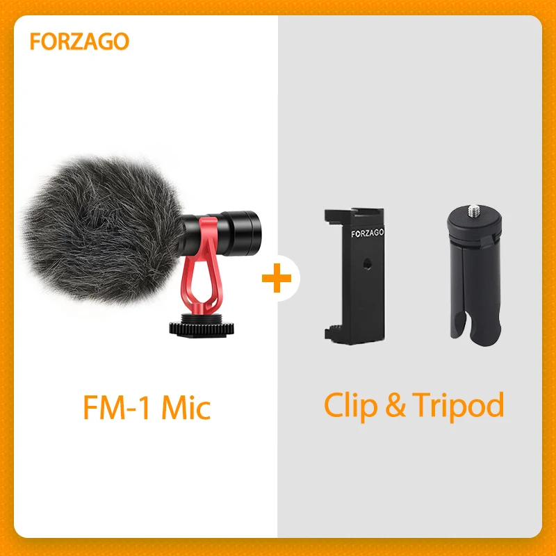 FORZAGO FM-1 3,5 мм микрофон конденсаторный кардиоидный микрофон Аудио Видео рекордер mikrofon для iPhone X dslr canon sony andoid - Цвет: add clip tripod