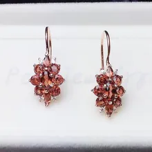 Натуральный гранат цветок висячие серьги 925 серебро 0.15ct* 16 шт. 0.3ct* 2 шт. драгоценный камень ювелирные украшения# X193305
