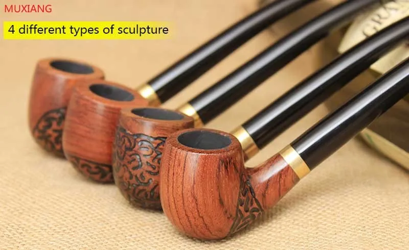 3 imported rosewood beautiful enchased long stem tobacco pipe with bent acrylic mouthpiece reading smoking pipe for cigarette weed smoking
