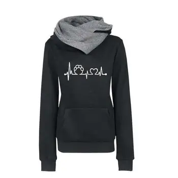 

Hoodies For Women Lapel Hooded Paw Heart Geometric Print Hoodies Women Tops Pattern Harajuku Pockets Thick Creative Comfortable