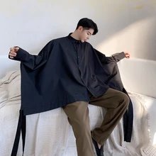 Мужские ленты модные панк готические вечерние платья рубашка негабаритных мужчин Уличная свободная Летучая мышь с длинным рукавом Повседневная рубашка сценические костюмы