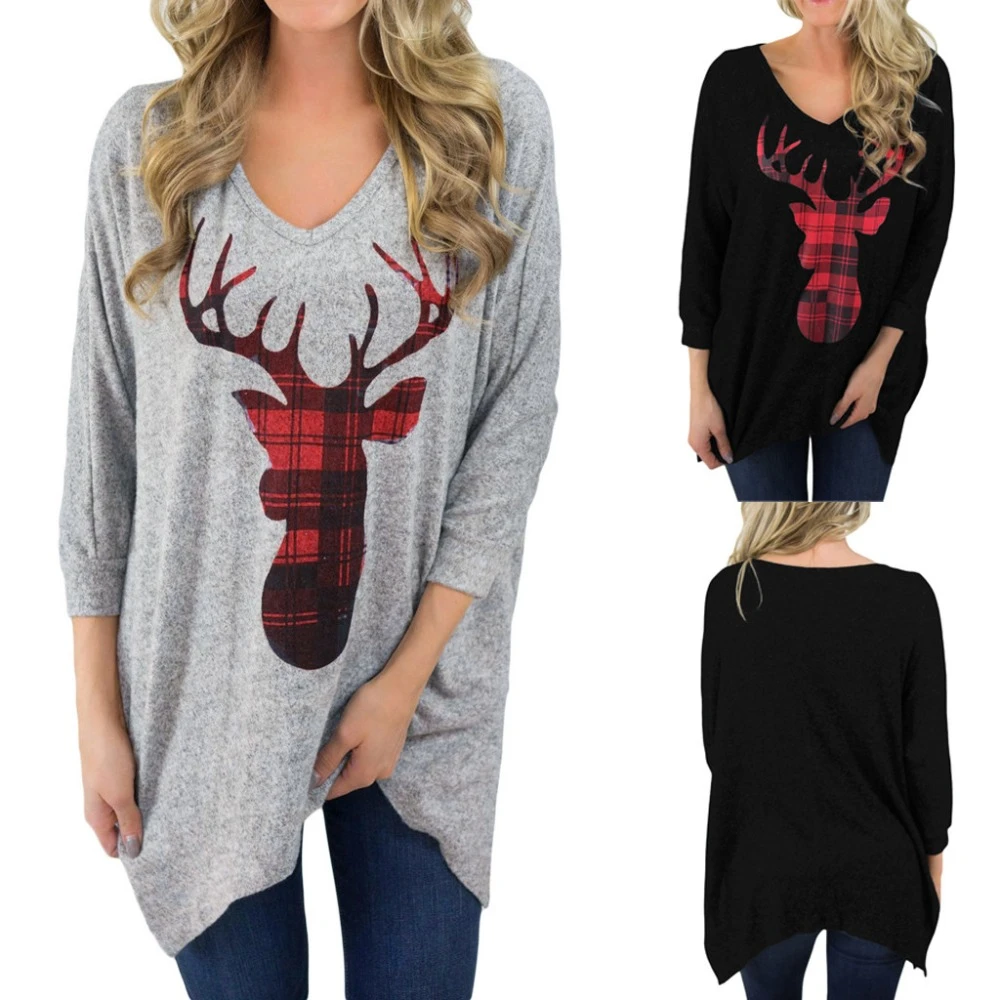 EDC Womens Tunic Tops with Pockets for Leggings Sequin Deer Gradient Long Sleeve Crewneck Blouse Shirts Plus Size .S-5XL