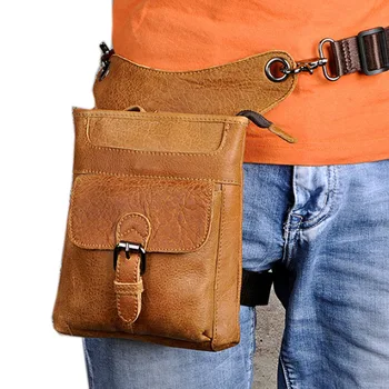 

Men Oil Wax Genuine Leather First Layer Cowhide Vintage Waist Leg Bag Fanny Pack Travel Leisure Crossbody Messenger Pouch Riding