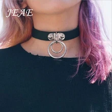 JEAE Vintage Bijoux Women Men Jewelry Cool Punk Goth Rivet Choker Necklace Leather Collares Round Metal Pendant Anime Necklaces