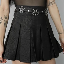 Пикантные Для женщин тонкий PU короткая юбка Повседневное Высокая талия юбка с поясом Для женщин s модная женская обувь на низком каблуке; однотонная плиссированная Искусственная кожа карандаш мини-юбка