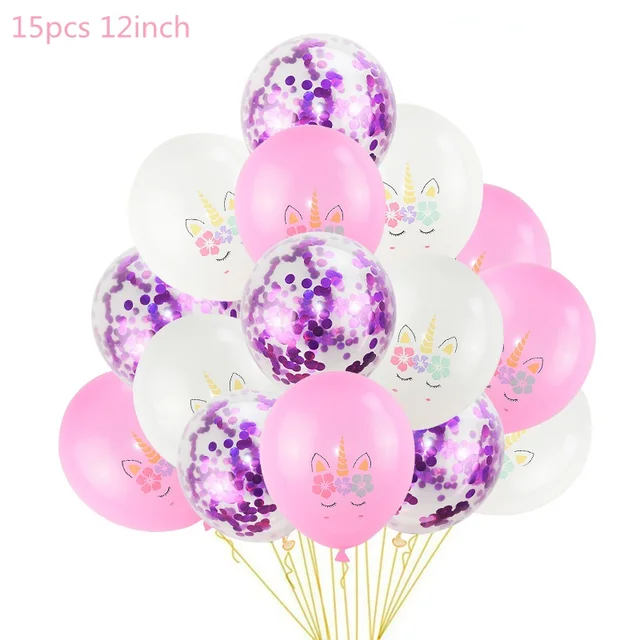 1 Set Unicorn Party Balloons Birthday Baloon Unicorn Decoration Latex Confetti Balloon Birthday Party Decoration Balloons Kids 15pcs U