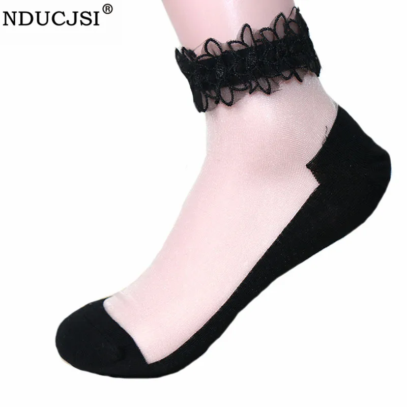 NDUCJSI прозрачные кружевные носки новые женские хлопковые носки тонкие летние короткие сращивающиеся прозрачные стеклянные носки женские