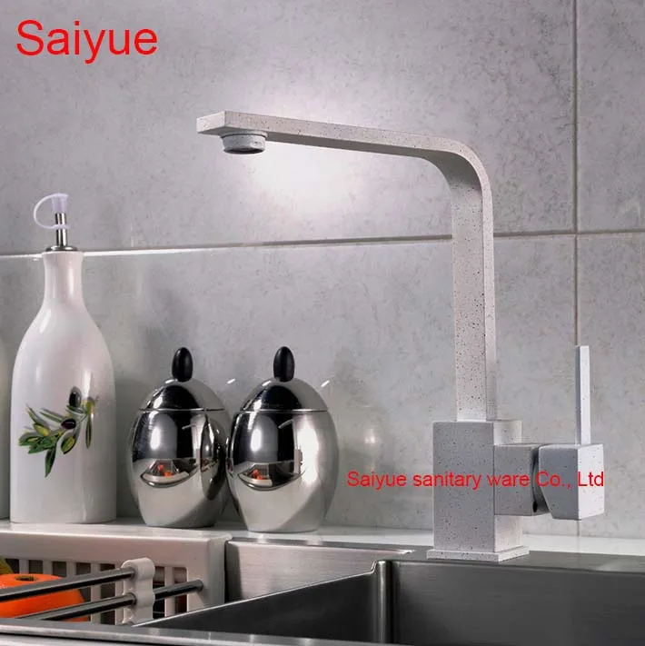 

New Gray Marble Stone Painting 360 Rotating Single Handle Deck Mounted Kitchen Cuisine Sink Faucet Hot and Cold Mixer Tap