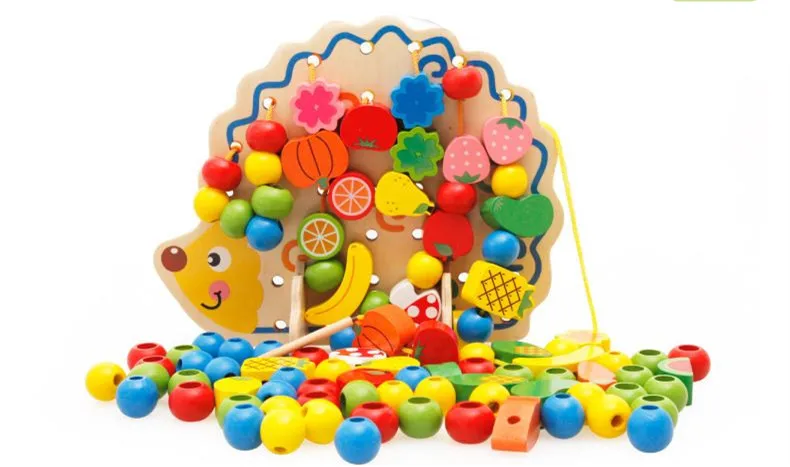 Новое поступление детские игрушки Ежик фрукты струны из Бисера Деревянные игрушки животные модель строительные блоки Детский развивающий подарок на день рождения