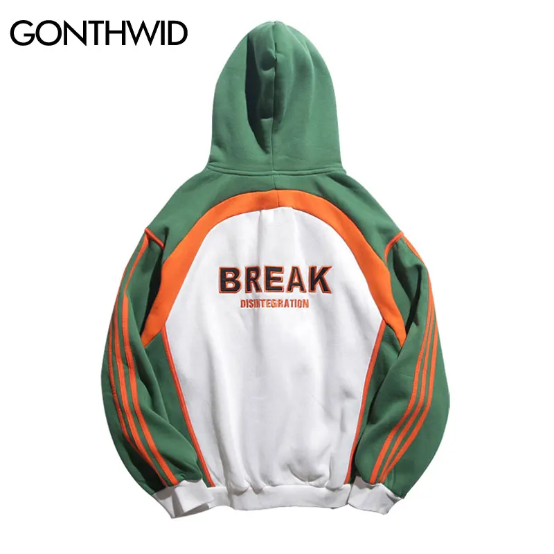 

GONTHWID Color Block Patchwork Embroidery Fleece Hoodies Mens 2018 Winter Hip Hop Casual Pullover Sweatshirts Fashion Streetwear