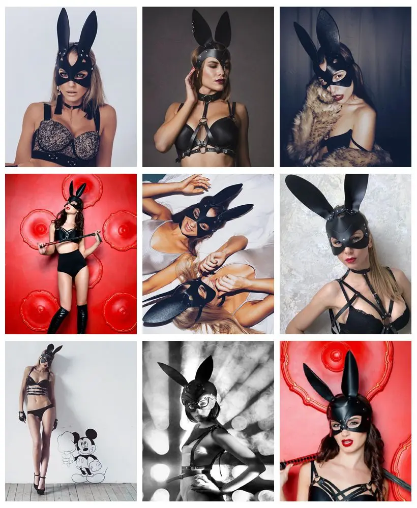 Сексуальные маскарадные маски кролика для женщин и девочек, черные кожаные регулируемые маски для взрослых, специальные Вечерние Маски с кошачьими ушками на Хэллоуин