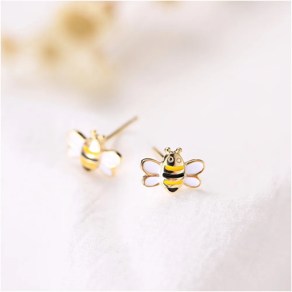 Cute Bee 925 Sterling Silver Stud Earrings For Women Gold Plated Animal Fine Earrings Fashion Sterling-silver-jewelry (5)