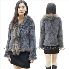 CX-G-A-95B горячая Распродажа ранчо приподнятый вязаный натуральный мех кролика пальто с отделкой енота женская зимняя куртка