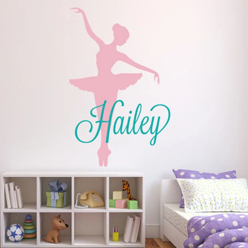 

Custom Name Ballerina Wall Decal Personalized Name Wall Stickers For Girls Nurser Room Ballet Teen Girls Room Name Decal L148
