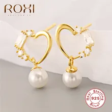 ROXI сердце жемчуг серьги гвоздики для женщин серьги-гвоздики женские кубические циркониевые сережки с хрусталем 925 серебряные серьги ювелирные изделия