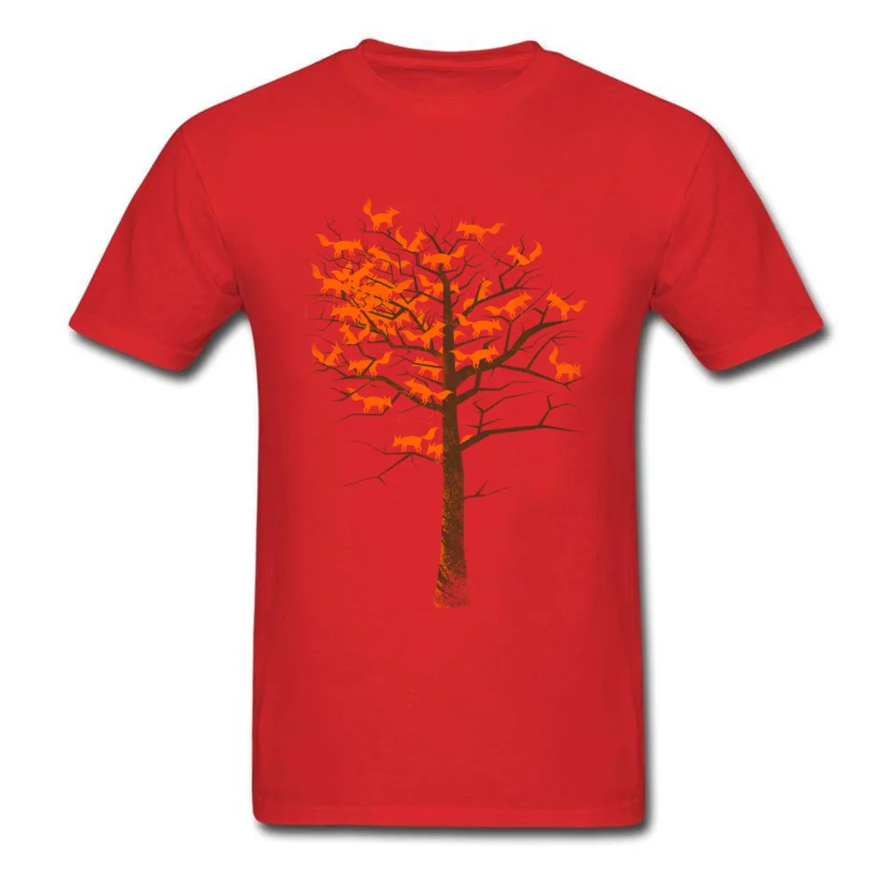 Funny Blazing Fox Tree Funny Short Sleeve Tshirts Summer/Autumn Round Neck Cotton Tops T Shirt for Men Tshirts Printed Blazing Fox Tree red