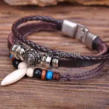 G61 Серебряный кожаный Деревянный Жесткий браслет из бисера манжета мужские Серфер натуральный камень