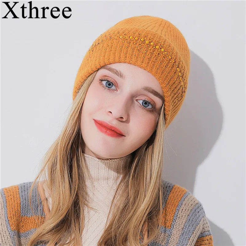 Фото Зимние женские головные уборы Xthree кашемировая вязаная шапка со - купить