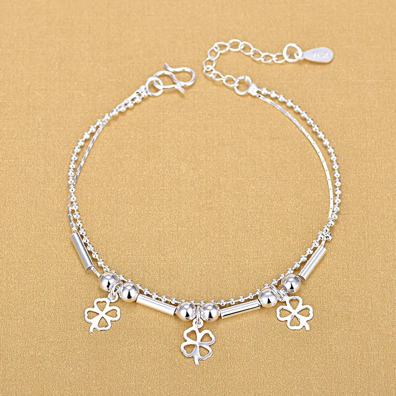 Красивые модные женские нанизанные бусины амулет Клевер Браслеты для женщин счастливый Серебряный 925 подарки