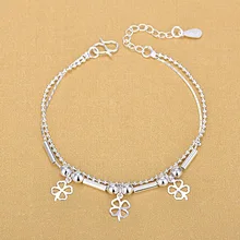 Красивые модные женские нанизанные бусины амулет Клевер Браслеты для женщин счастливый Серебряный 925 подарки