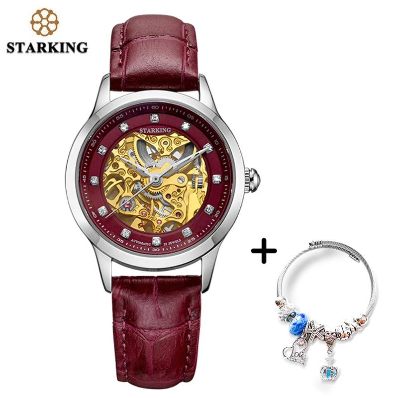 Старкинг механические часы для женщин браслет набор леди часы подарок платье Мода Скелет Автоматические наручные часы для женщин 5 АТМ Relogioes