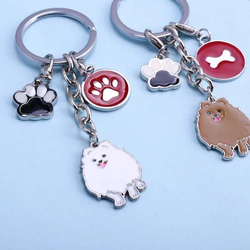 Pomeranian šifrovací klíč řetězy pes nohou visačka šifrovací klíč auto kroužek na klíče pes živočich okouzluje keychains ženy móda dar ženské slitina kov přívěsky