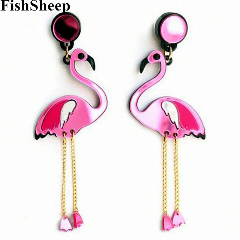 

New Arrival Big Acrylic Flamingo Tassel Long Earrings For Women Punk Big Birds Long Dangle Earrings Female Brincos Party Jewelry
