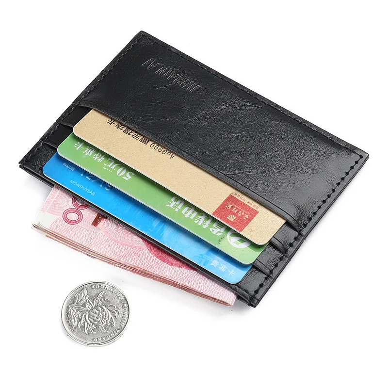 Модные винтажные Ретро текстурные мини держатели для ID, бизнес кредитный держатель для карт из искусственной кожи, тонкий банковский чехол, кошелек - Цвет: Черный