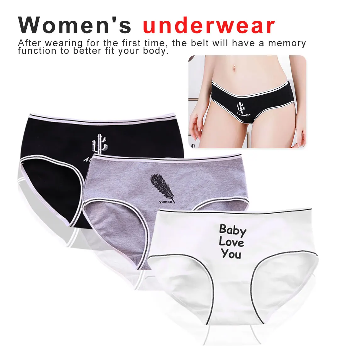 

Panties For Women Cotton Stripes Cactus Print Female Underwear Briefs Sexy Lingerie Ladies Underpants Woman Panty