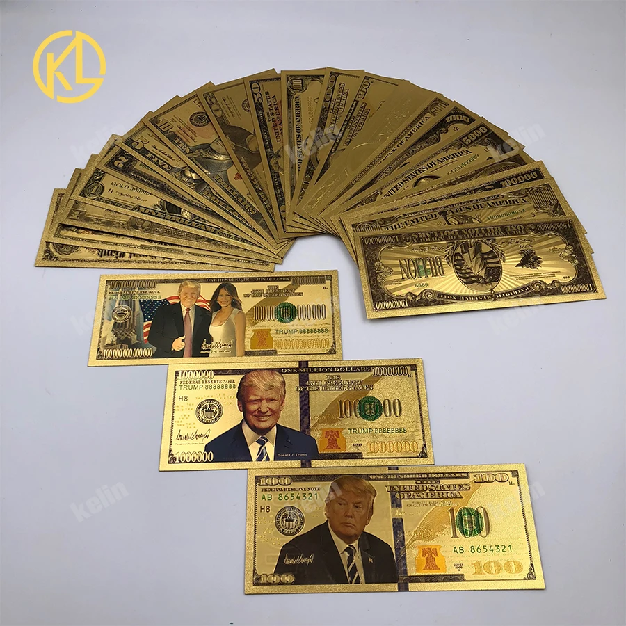23 шт./лот, американский USD президент, денежный набор, Президент Трамп, позолоченная Банкнота с золотым покрытием, поддельные деньги для мировой коллекции 23 шт./лот, американский USD президент, денежный набор, Президент Трамп, позолоченная Банкнота с золотым покрытием, поддельные деньги для мировой коллекции