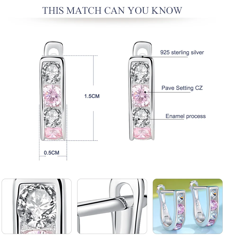 BELAWANG, модное ювелирное изделие, розовые серьги-кольца с прозрачными кристаллами, 925 пробы, серебряные серьги для девочек, детские вечерние серьги для семьи, подарок