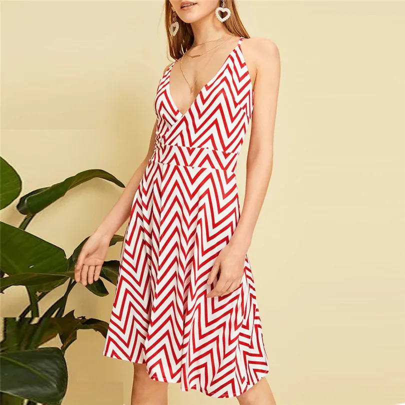 Fashion New Women Summer Casual Daily Lady Elegant Dress Striped Sleeveless Casual Cocktail Party Dress #4A17   (3)