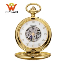 NEW Arrival OUYAWEI Luxury Mechanical Pocket Watches Male Pocket Fob Watch Men Pendant Watch Steampunk Skeleton Men Police Watch