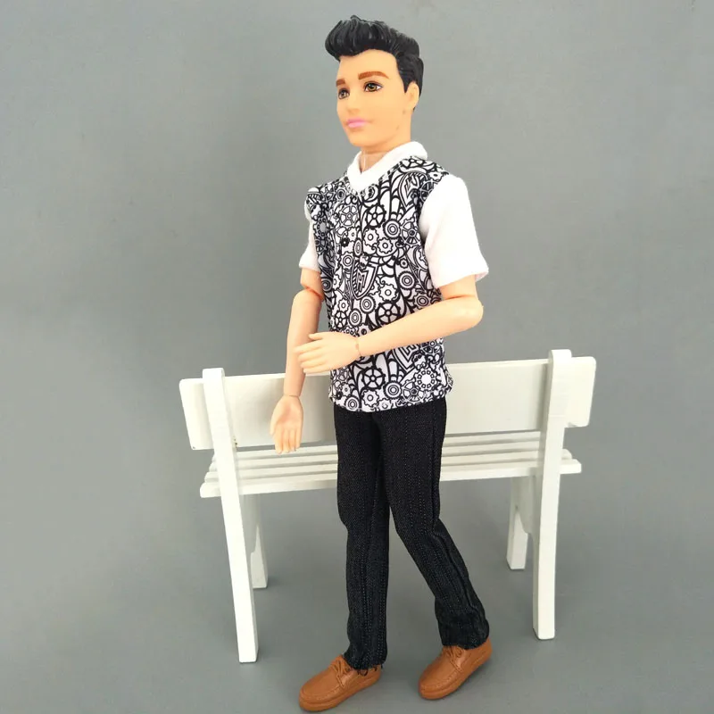 1set 1//6 Boy Ken Doll Clothes Painted Flower Shirt /& Black Pants Trousers Kids