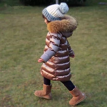 Новинка года, модная детская зимняя куртка зимнее пальто для девочек и мальчиков детские теплые длинные пуховые пальто с меховым воротником и капюшоном для От 2 до 12 лет-подростков