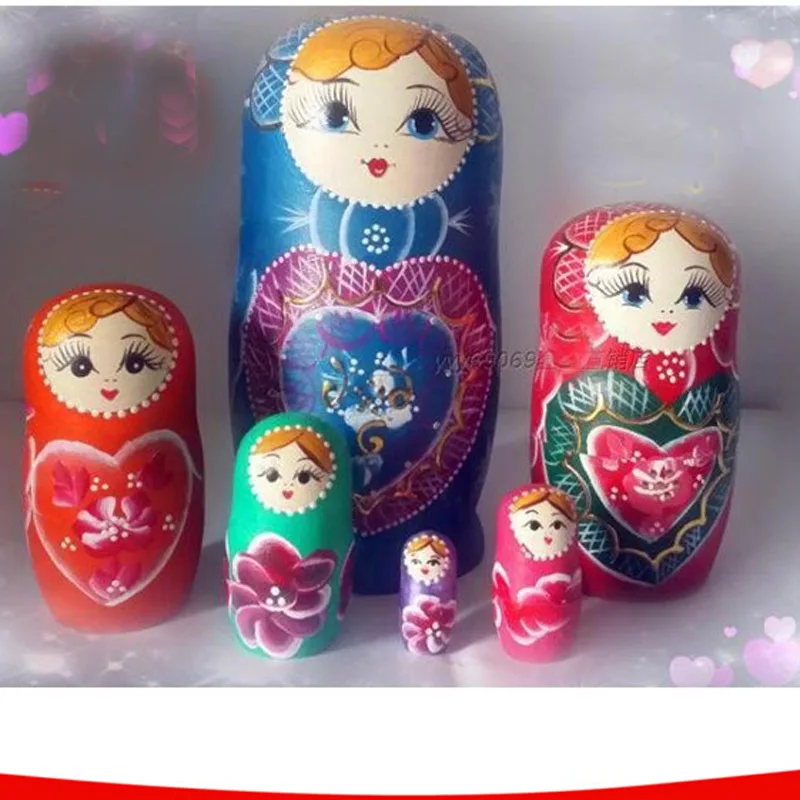 Russian doll Matryoshka hand painted wood 6 pieces 