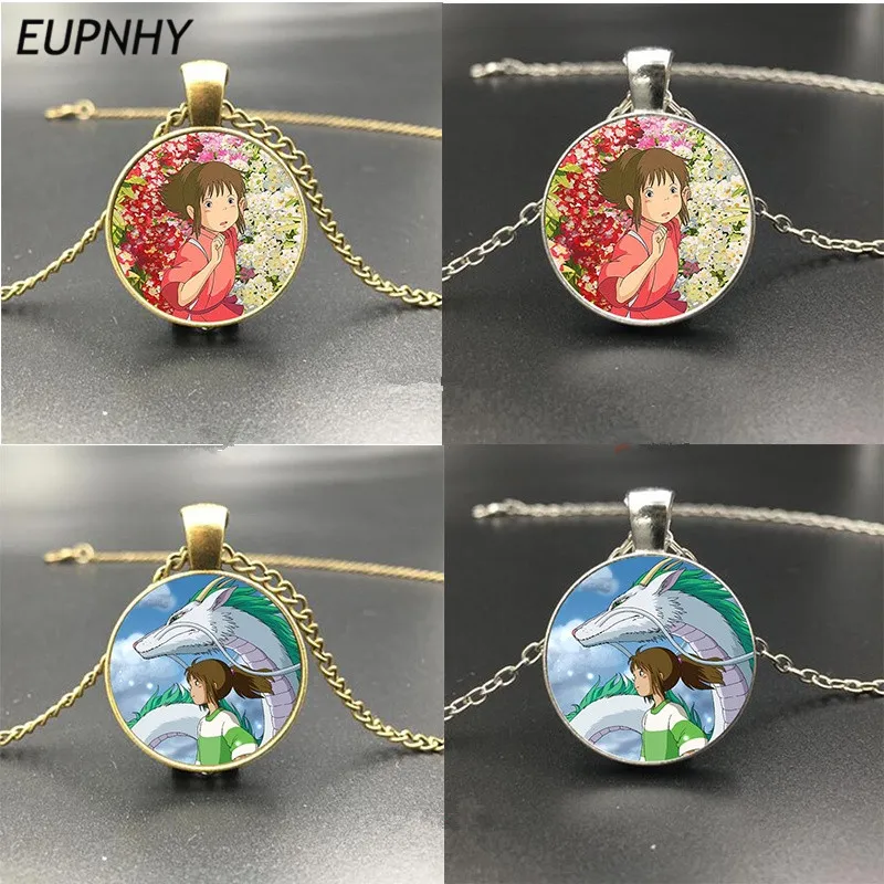 

EUPNHY Cute Time Gem Necklace Miyazaki Hayao Spirited Away Chihiro Ogino Pendant Necklace Cartoon Jewelry Accessories