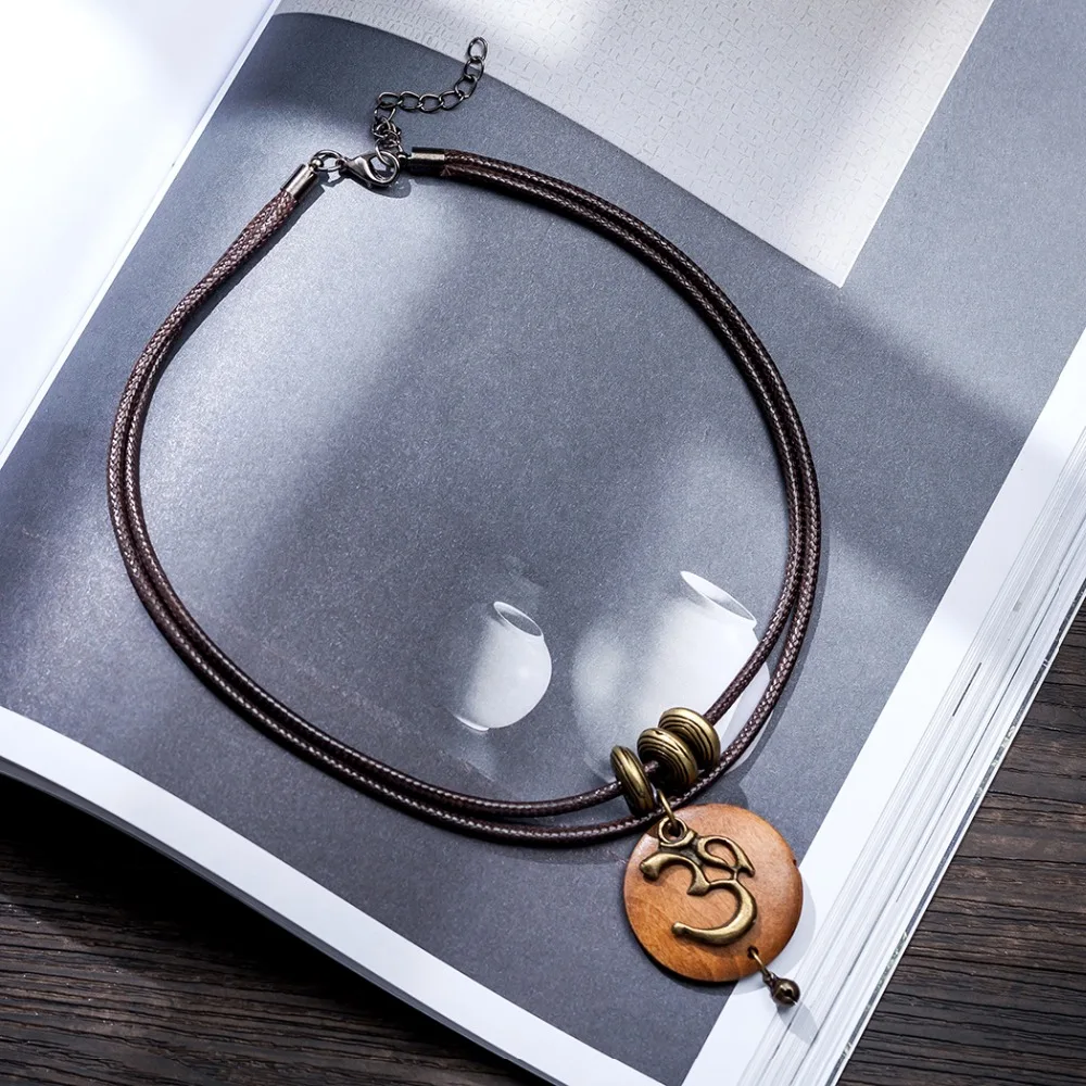 2018 New Wholesale chokers Woman Necklaces vintage Jewelry OM Charm Wooden pendant Long necklace for women collares mujer kolye - Image 3
