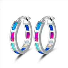 Огненный опал, круг, клипсы, ювелирное изделие, многоцветный опал, круг, мода для женщин, девушек, ювелирное изделие, Радужный камень, серебряный цвет, серьги