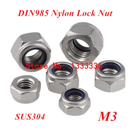 

1000pcs DIN985 M3 A2-70 SUS304 Nylon Insert Hex Lock Nut Slip Locknuts m3 Hexagon Nylon Self Locking Nuts